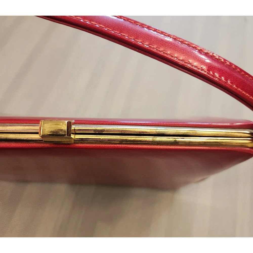 Theodor‎ California Vintage Red Patent Leather Handbag Mid Century Frame Bag